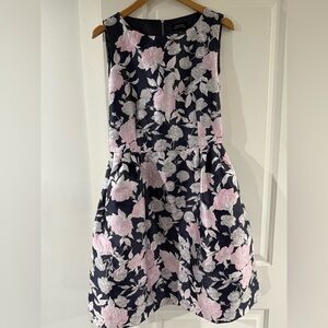 TAHARI ASL Floral Shimmery Sleeveless Women’s Midi Dress - Pink, Navy and Silver